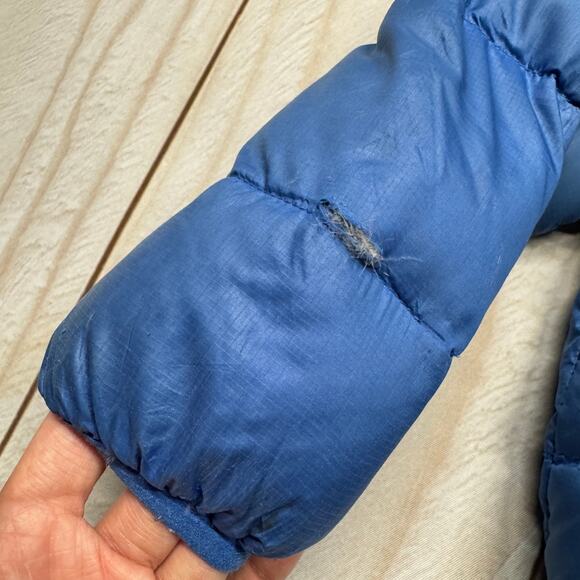 Patagonia Kids Hi-Loft Down Sweater Hoodie Jacket Toddler 4T Blue Play Condition - Picture 4 of 13